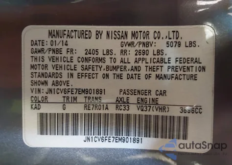 2014 Infiniti Q60 z USA, uszkodzony, nr VIN JN1CV6FE7EM901891